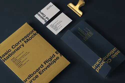 一组名片和信封模型样机 Stationery Mailing Psd Envelope Mockup