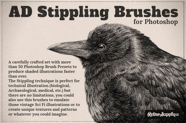 复古科学教科书半色调噪点插画PS笔刷 AD Stippling Bru