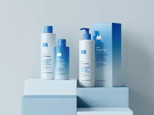 化妆品沐浴露洗发水喷雾品牌包装设计提案样机PSD模板 Cosmetic Bottles M