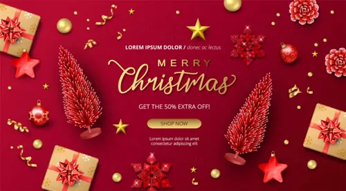 红色金色圣诞节新年贺卡现实主义装饰元素EPS矢量海报素材