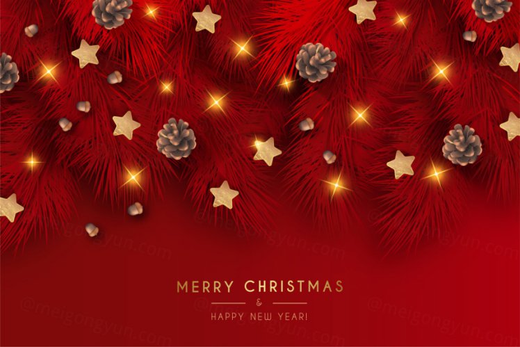 红色金色圣诞节新年贺卡现实主义装饰元素EPS矢量海报素材