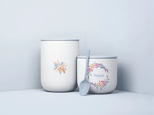 陶瓷杯外观设计样机模板 Minimal Jars with Spoon Mockup
