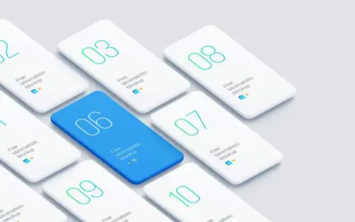 等距智能手机UI界面设计贴图样机模板免费下载 Minimalistic Smartphon