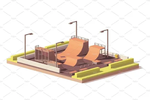 矢量低聚街头滑冰公园图标Vector low poly skate park