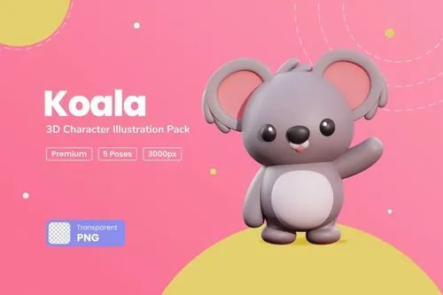 三维可爱考拉卡通形象插画素材 Koala 3D Charac