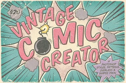 经典的美式漫画效果创建素材包 Vintage Comic