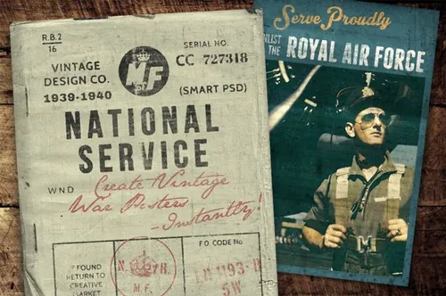 复古的海报样式效果 National Service  Wa