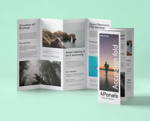 手风琴折叠手册样机模板 Psd Accordion Fold Mockup US A4