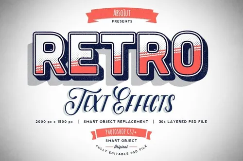 30个纯真的字体图层样式 30 Retro Text Eff