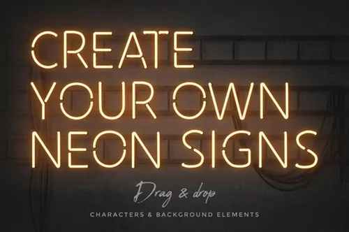 复古霓虹灯氙气灯灯管字母图层样式PSD模板素材 Neon a