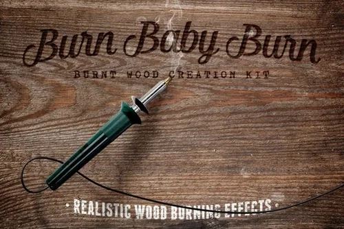 木板燃烧雕刻图层样式素材 Burn Baby Burn