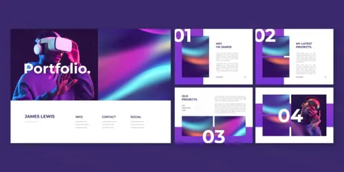 潮流渐变色自由工作者个人简历EPS矢量设计模板素材 Gradient portfolio template