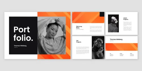 潮流渐变色自由工作者个人简历EPS矢量设计模板素材 Gradient portfolio template