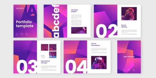 潮流渐变色自由工作者个人简历EPS矢量设计模板素材 Gradient portfolio template