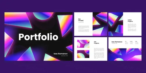 潮流渐变色自由工作者个人简历EPS矢量设计模板素材 Gradient portfolio template