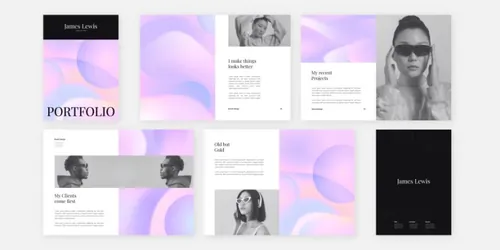 潮流渐变色自由工作者个人简历EPS矢量设计模板素材 Gradient portfolio template