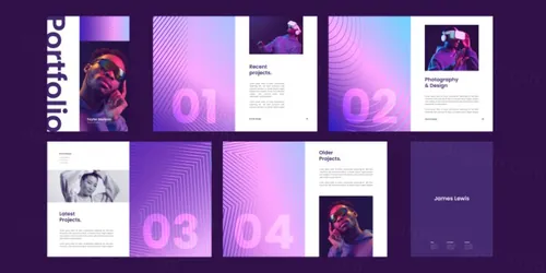 潮流渐变色自由工作者个人简历EPS矢量设计模板素材 Gradient portfolio template