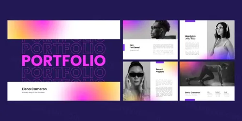 潮流渐变色自由工作者个人简历EPS矢量设计模板素材 Gradient portfolio template