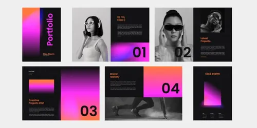 潮流渐变色自由工作者个人简历EPS矢量设计模板素材 Gradient portfolio template