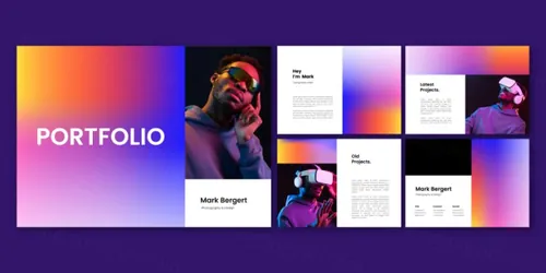 潮流渐变色自由工作者个人简历EPS矢量设计模板素材 Gradient portfolio template