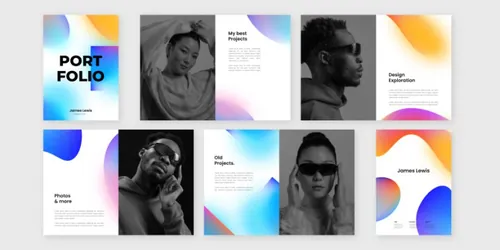 潮流渐变色自由工作者个人简历EPS矢量设计模板素材 Gradient portfolio template