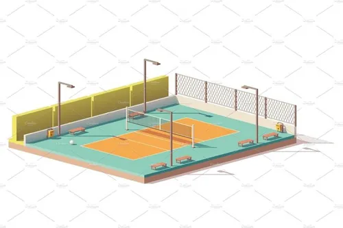 矢量低聚户外排球场图标素材Vector low poly volleyball court