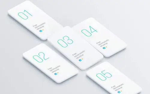 等距智能手机UI界面设计贴图样机模板免费下载 Minimalistic Smartphon