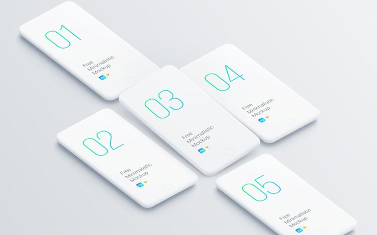 等距智能手机UI界面设计贴图样机模板免费下载 Minimalistic Smartphones Mockups