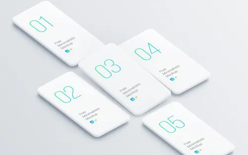 等距智能手机UI界面设计贴图样机模板免费下载 Minimalistic Smartphones Mockups