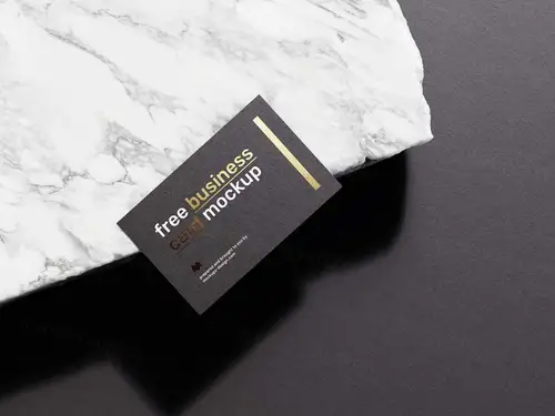 放在大理石上的名片镀金设计提案样机模板 Business Cards Mockup 样机模