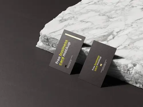 放在大理石上的名片镀金设计提案样机模板 Business Cards Mockup 样机模