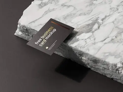 放在大理石上的名片镀金设计提案样机模板 Business Cards Mockup 样机模