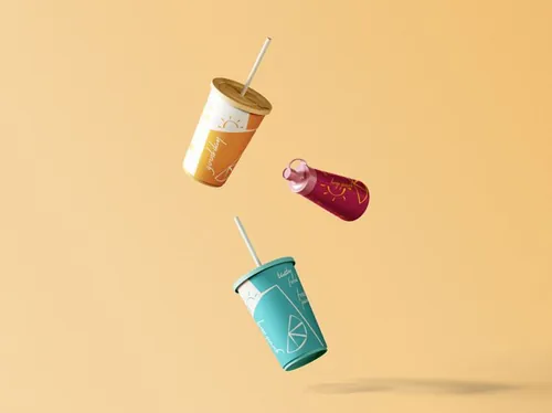 快餐店杯子酱汁瓶品牌包装设计贴图展示样机PSD模板 Rest