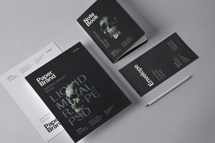 一组办公桌文具用品样机 Psd Desk Stationery Mockup 2