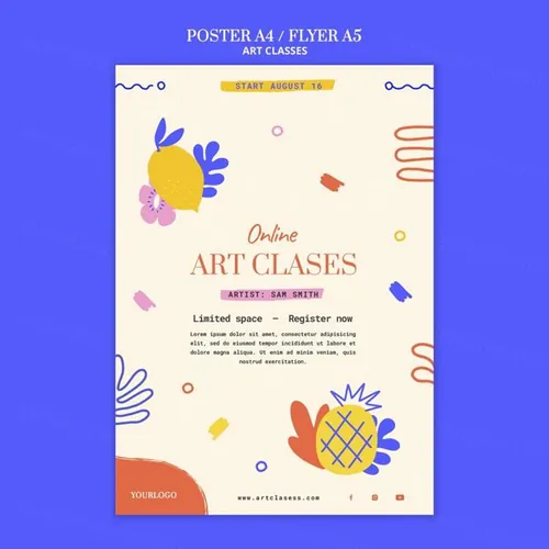 儿童稚嫩可爱手绘涂鸦几何艺术课堂培训班方形A4宣传单设计PS