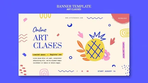 儿童稚嫩可爱手绘涂鸦几何艺术课堂培训班网页落地页宣传海报横幅设计PSD模板素材