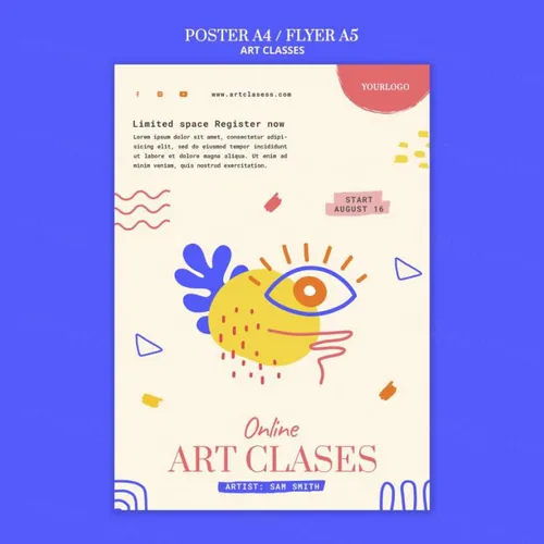 儿童稚嫩可爱手绘涂鸦几何艺术课堂培训班方形A4宣传单设计PSD模板素材