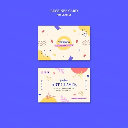 儿童稚嫩可爱手绘涂鸦几何艺术课堂培训班宣传名片设计PSD模板素材 Art classes