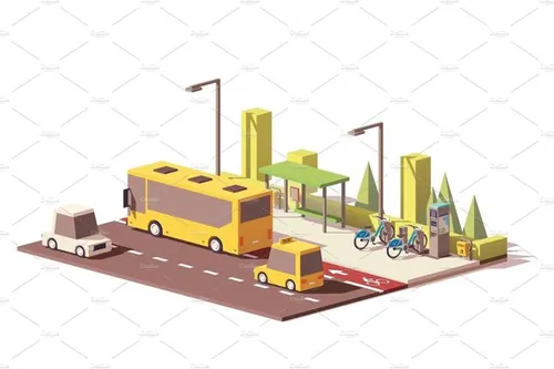 Vector low poly modern public transport