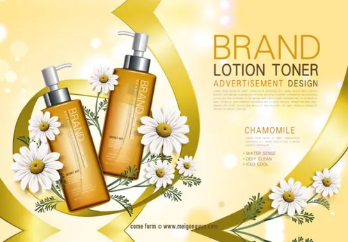 洋甘菊花化妆水爽肤水化妆品Ai矢量海报 lotion toner