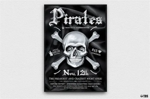 海盗主题派对传单PSD模板 Pirates Party Flyer PSD