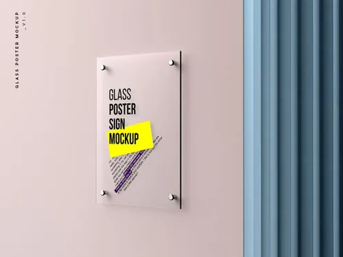 7款高质量透明玻璃亚克力海报招牌贴图展示样机模板 Glass Poster Mockup