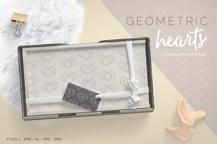 特别的几何线条心形无缝拼接图案素材 Geometric He