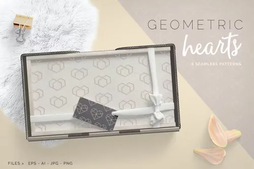 特别的几何线条心形无缝拼接图案素材 Geometric He