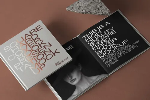 高质量的psd书籍精装样机 Square Psd Hardcover Book Mockup 3