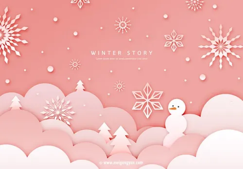 冬季剪纸贴画风格PSD海报Paper-Cut in winter