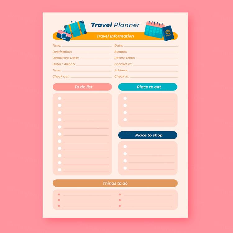 漂亮的粉色女性旅行假期规划开学周计划日程表EPS矢量设计模板