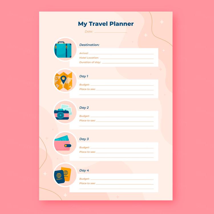 漂亮的粉色女性旅行假期规划开学周计划日程表EPS矢量设计模板