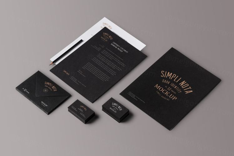 黑色主题公司VI提案贴图PSD模板Stationery Branding Mock Up Vol102