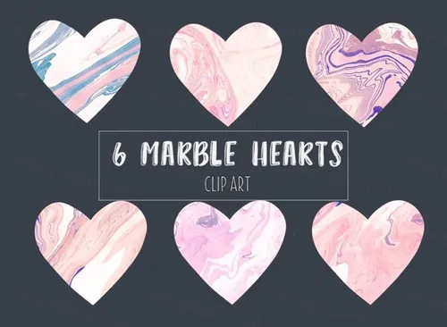 粉红色的大理石爱心插画 Marble hearts clipart in pink